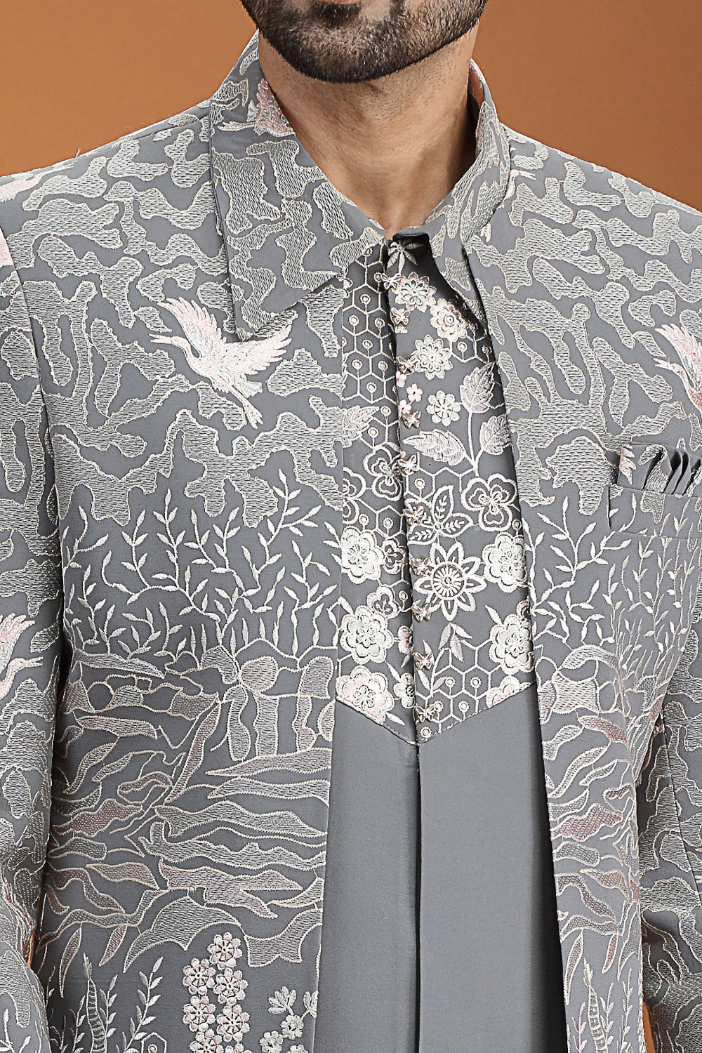 Grey Art Silk 3 piece Indo Western (NMK-8635) - Nihal Fashions
