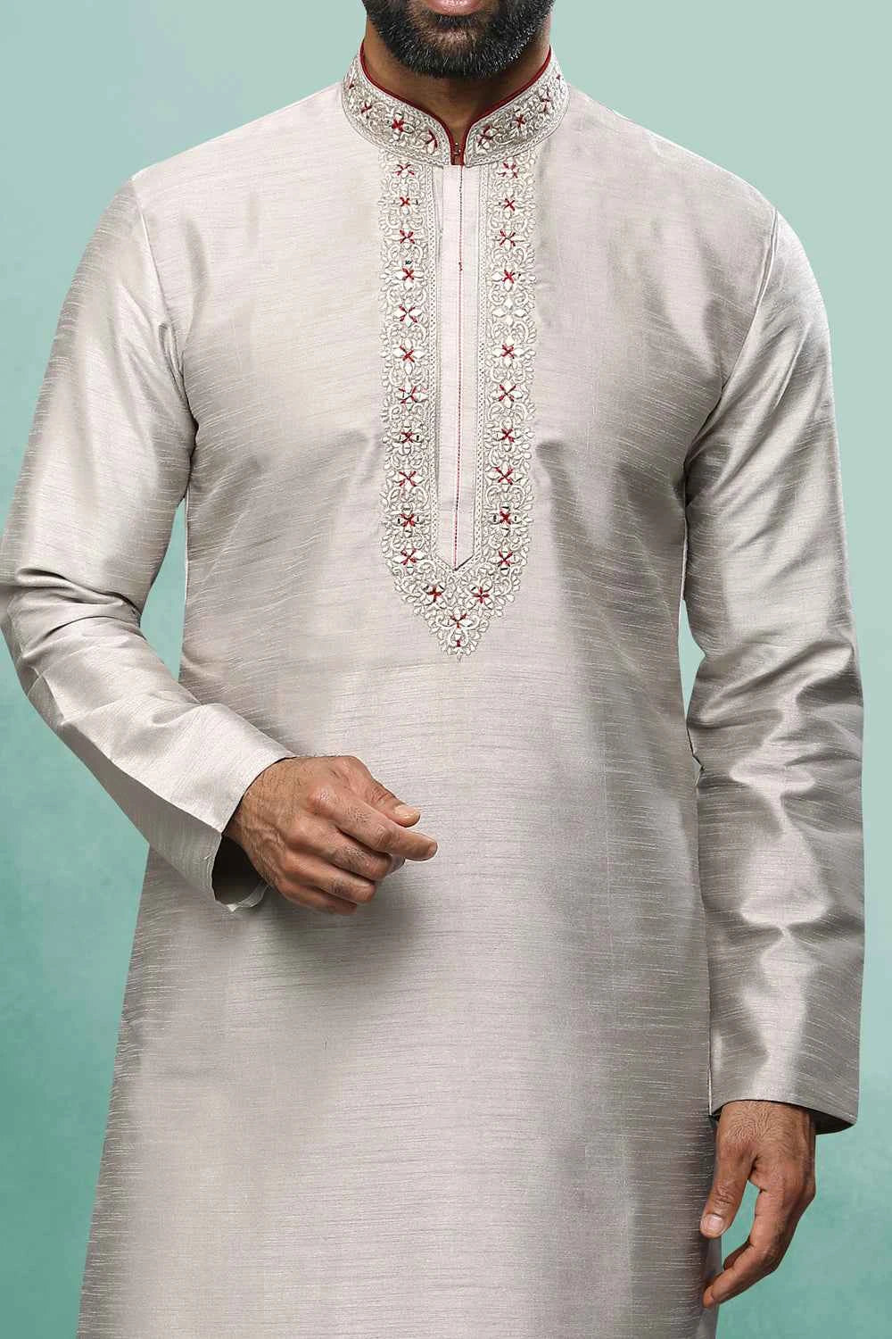 Grey Art Silk Kurta Pajama (NMK-6418)