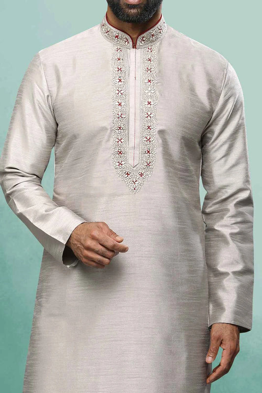 Grey Art Silk Kurta Pajama (NMK-6418)