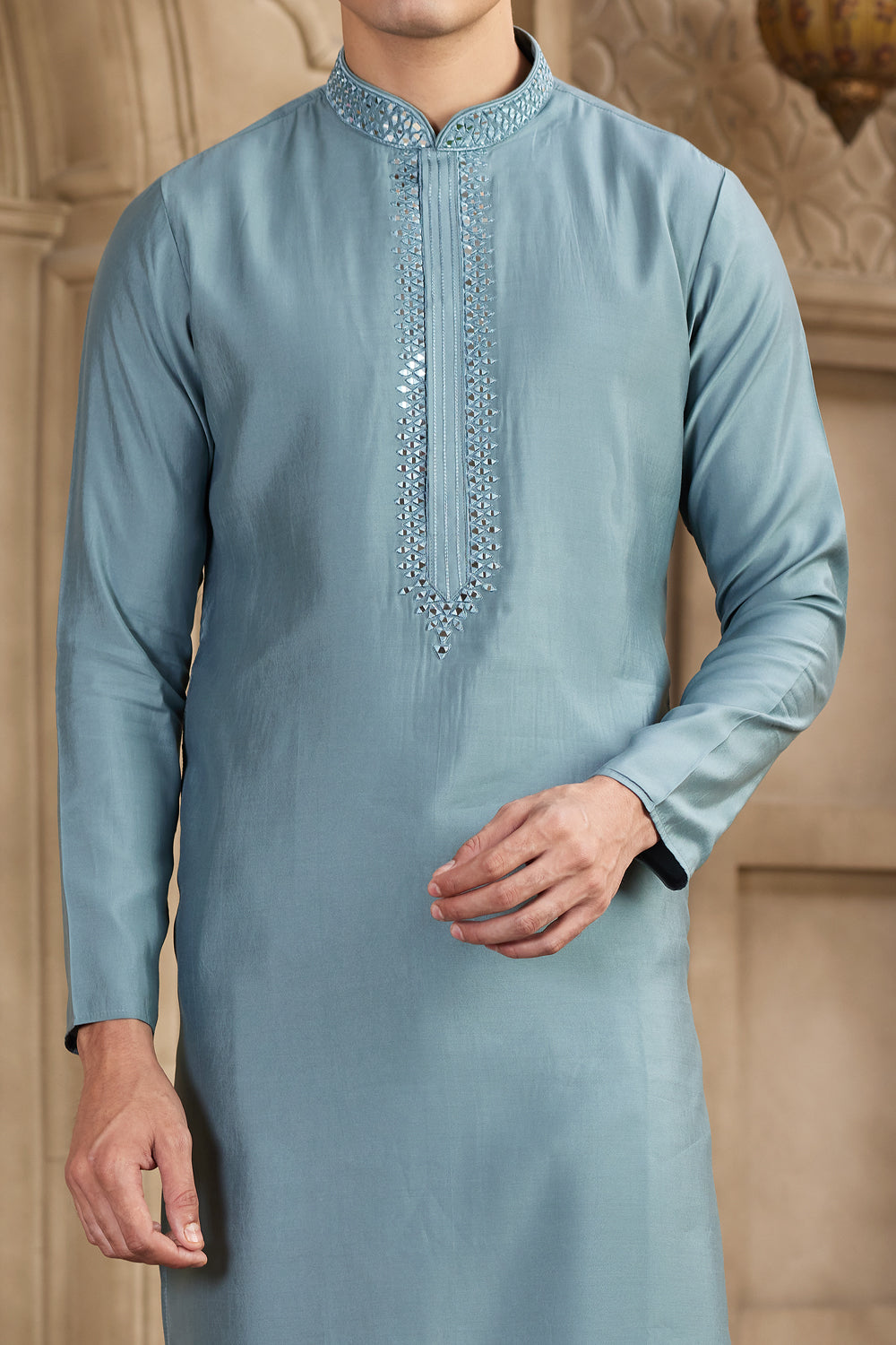 Grey Banarasi Art Silk Mens Kurta Pajama (NMK-8484) - Nihal Fashions