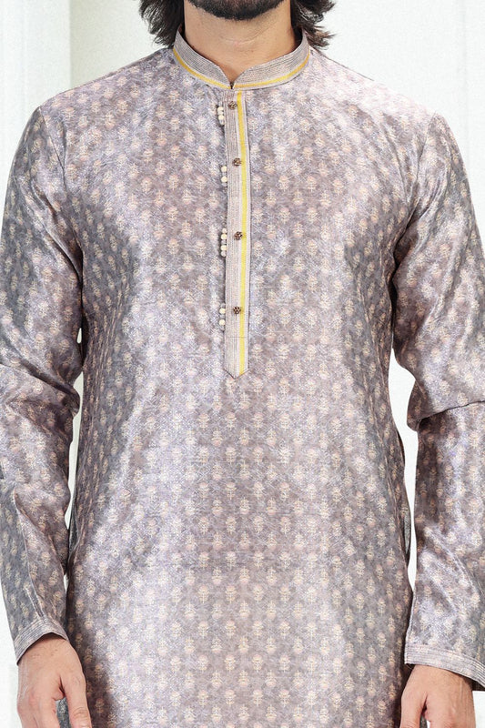 Grey Banarasi Silk Casual Kurta for Men (NMK-6697) - Nihal Fashions