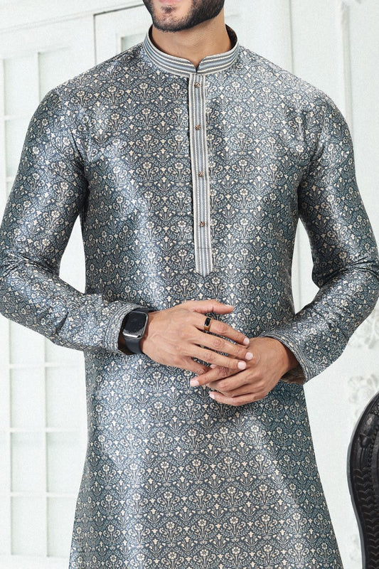 Grey Banarasi Silk Casual Kurta Pajama (NMK-6692) - Nihal Fashions