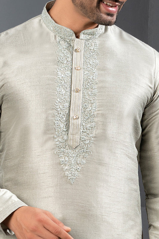 Grey Banglori Silk Kurta Pajama (NMK-8734) - Nihal Fashions