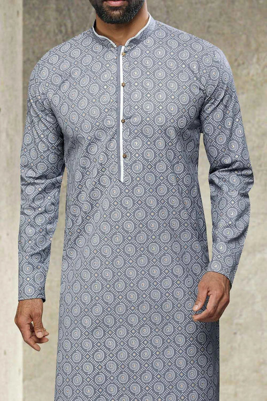 Grey Cotton Mens Kurta Pajama (NMK-6148)