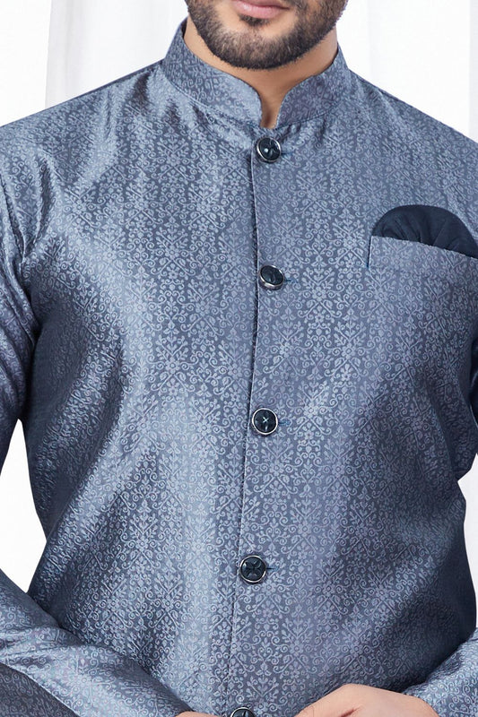 Grey Jaquard Indo Western for Mens (NMK-7866) - Nihal Fashions