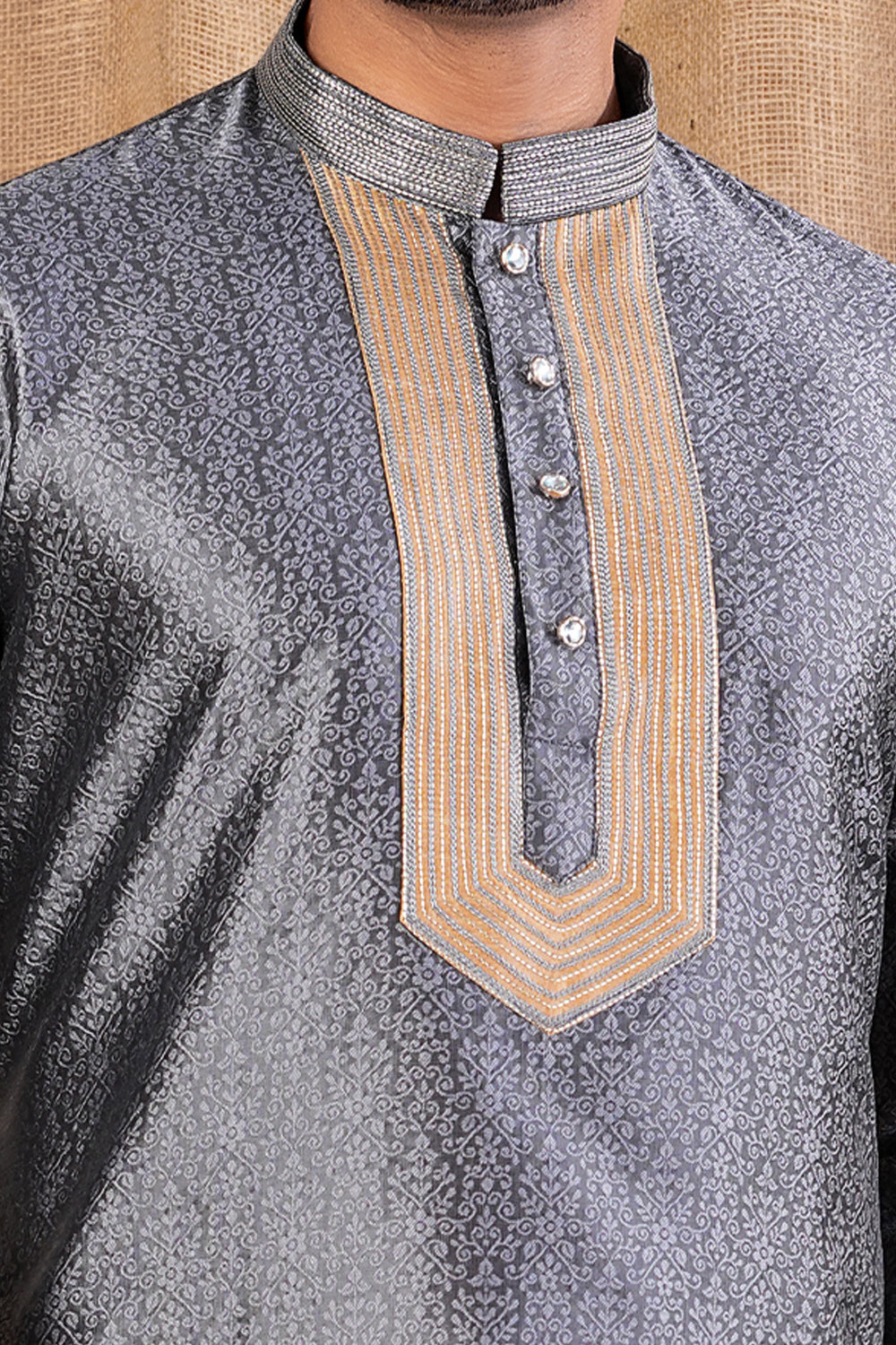 Grey Jaquard Kurta Pajama (NMK-8497) - Nihal Fashions