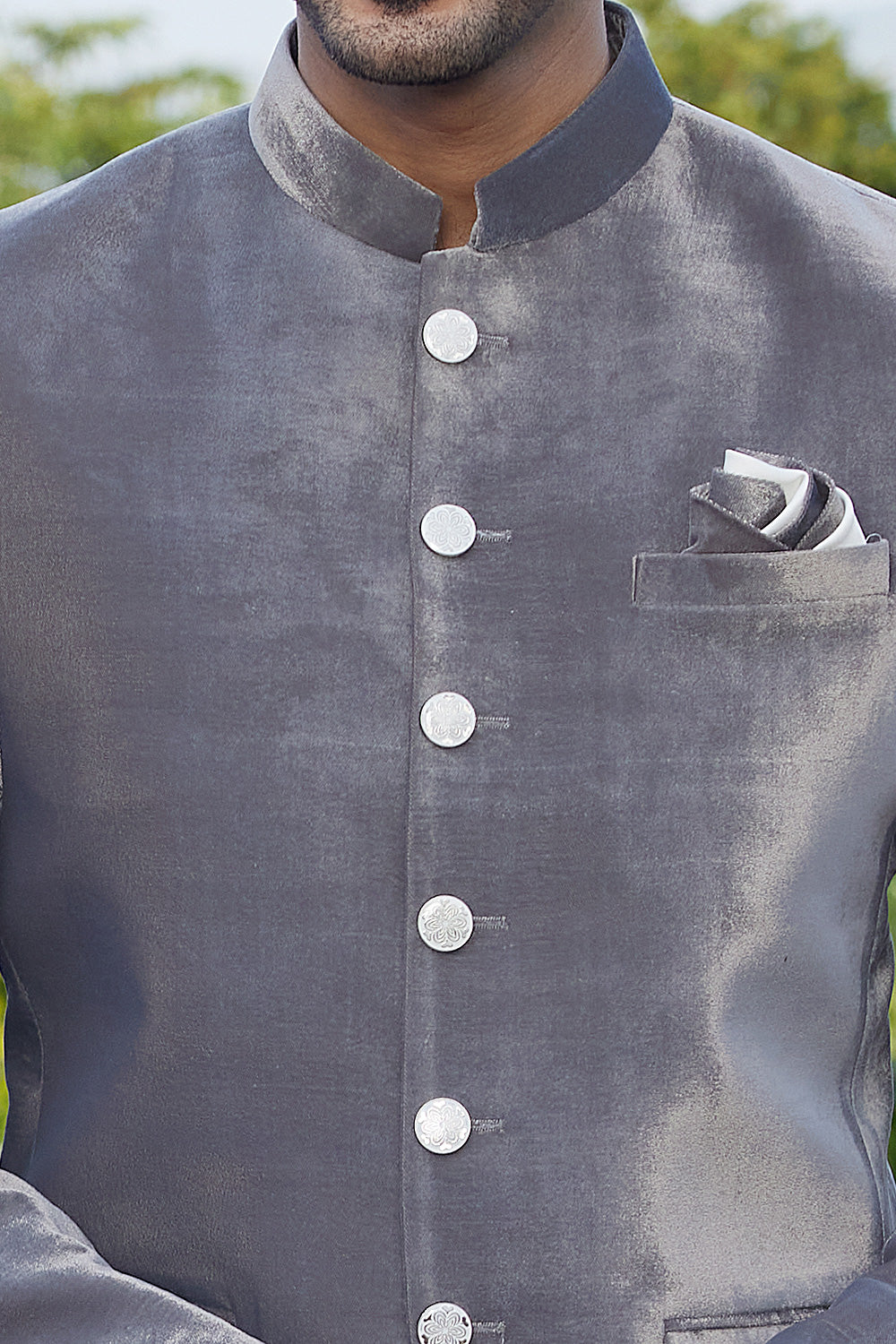 Grey Velvet Jodhpuri (NMK-8225) - Nihal Fashions