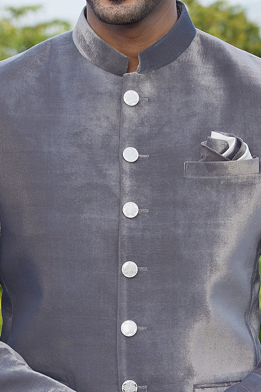Grey Velvet Jodhpuri (NMK-8225) - Nihal Fashions