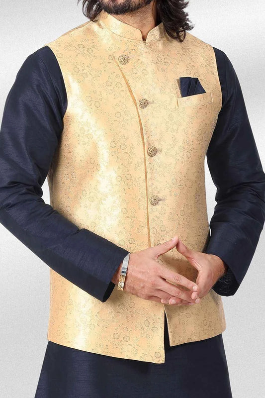Jaquard Banarasi Silk Nehru Jacket for Men (NMK-6485)