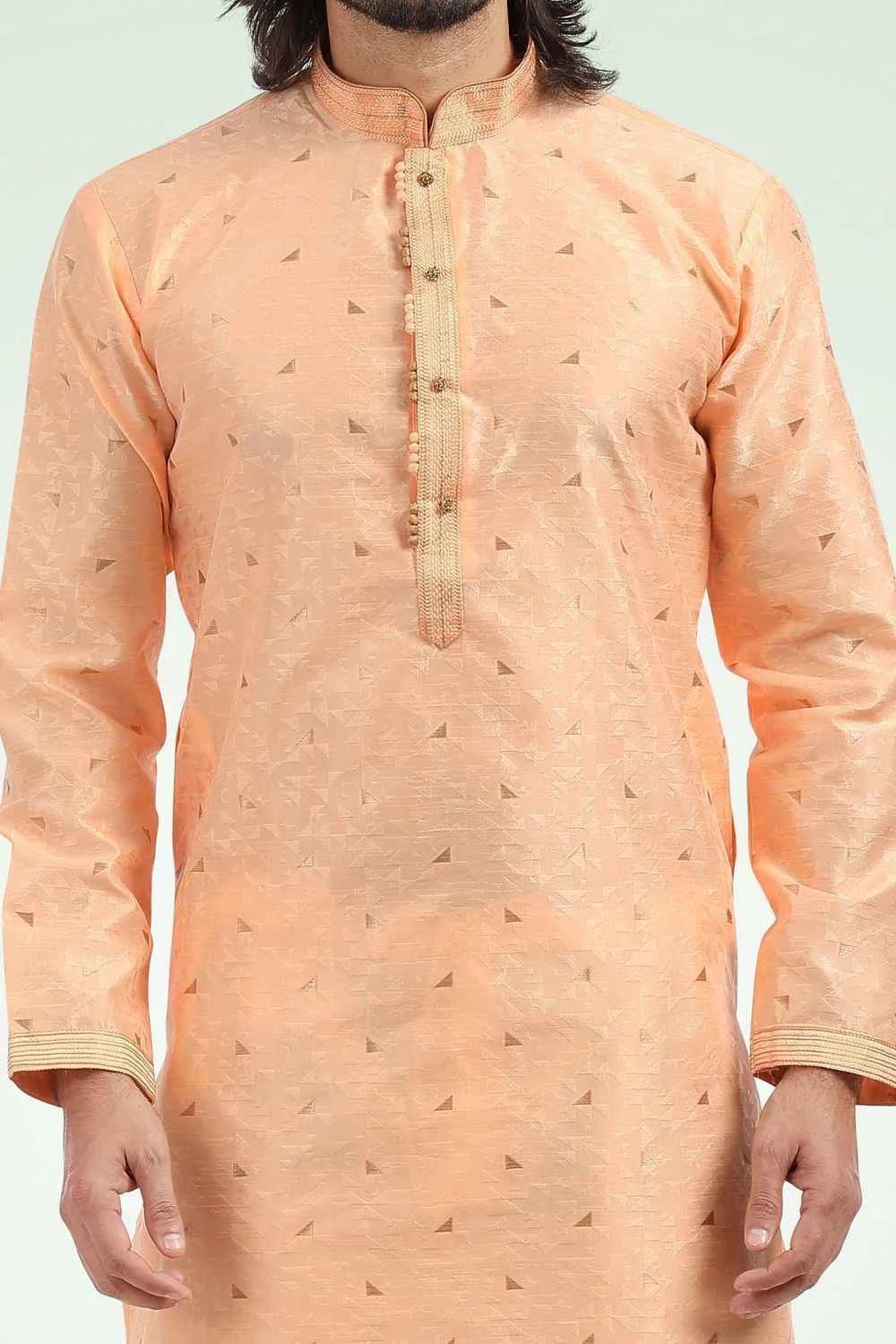 Jaquard Banarasi Silk Peach Kurta for Men (NMK-6435)