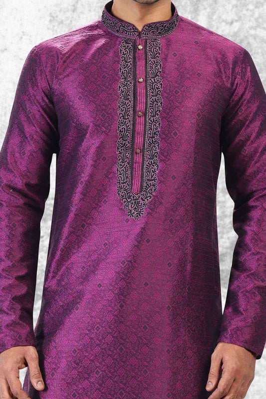 Jaquard Silk Brocade Magenta Mens Kurta (NMK-6604)