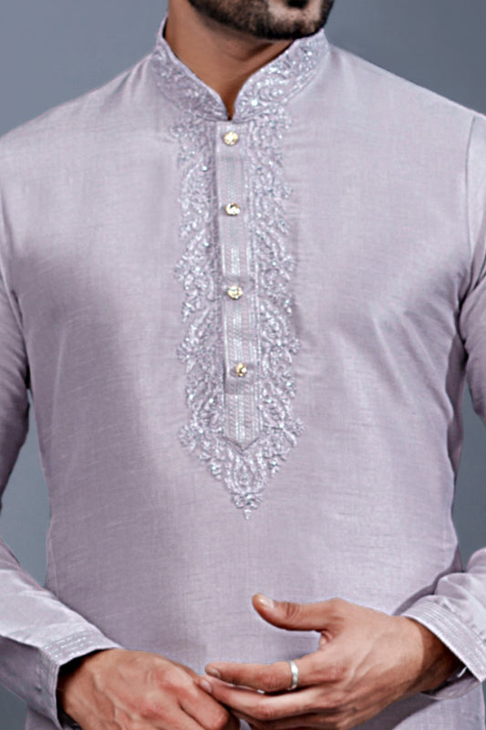 Lavender Banglori Silk Kurta Pajama (NMK-8710) - Nihal Fashions
