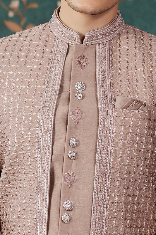 Light Brown Art Silk Indo Western (NMK-8244) - Nihal Fashions