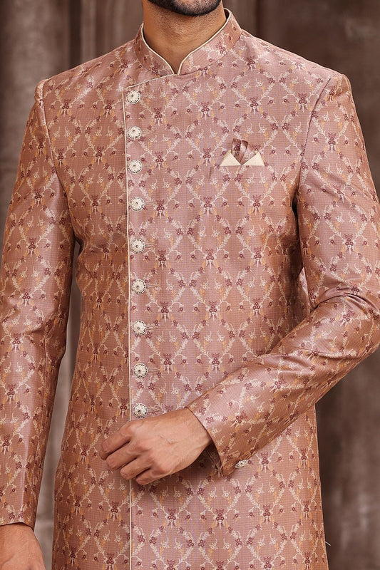 Light Brown Art Silk Mens Sherwani (NMK-6875) - Nihal Fashions
