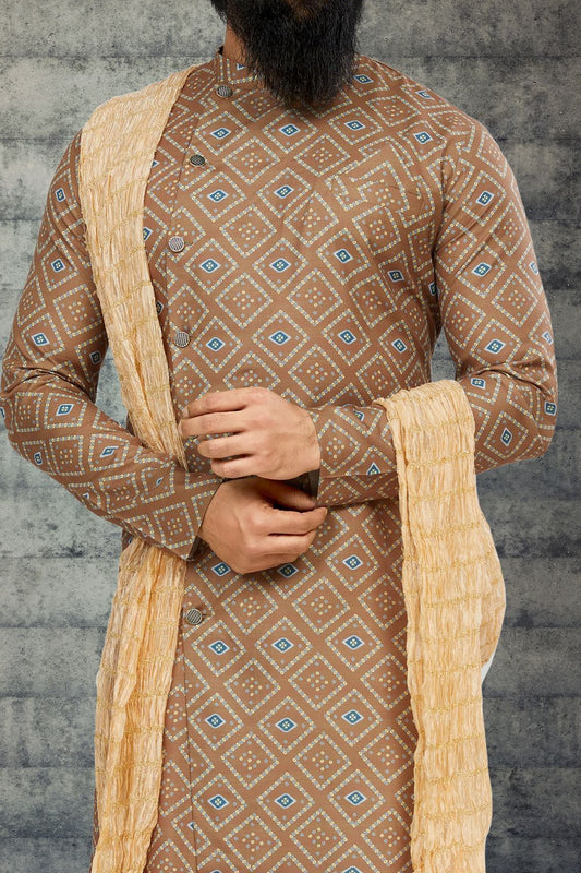 Light Brown Cotton Silk Indo Western (NMK-6784) - Nihal Fashions