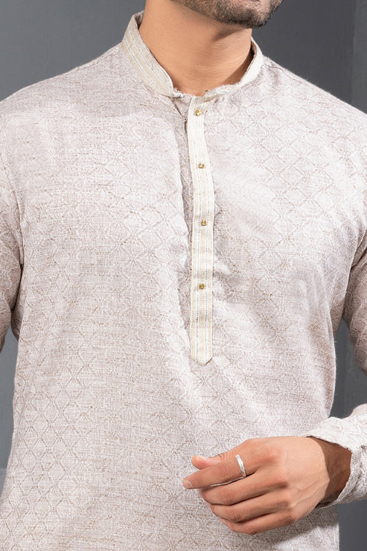 Light Brown Printed Cotton Silk Kurta Pajama (NMK-8718) - Nihal Fashions