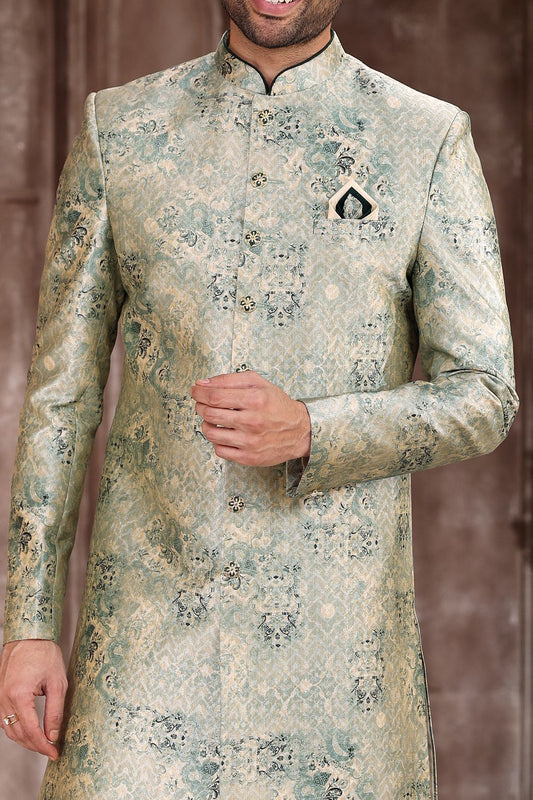 Light Green Art Silk Sherwani (NMK-6869) - Nihal Fashions