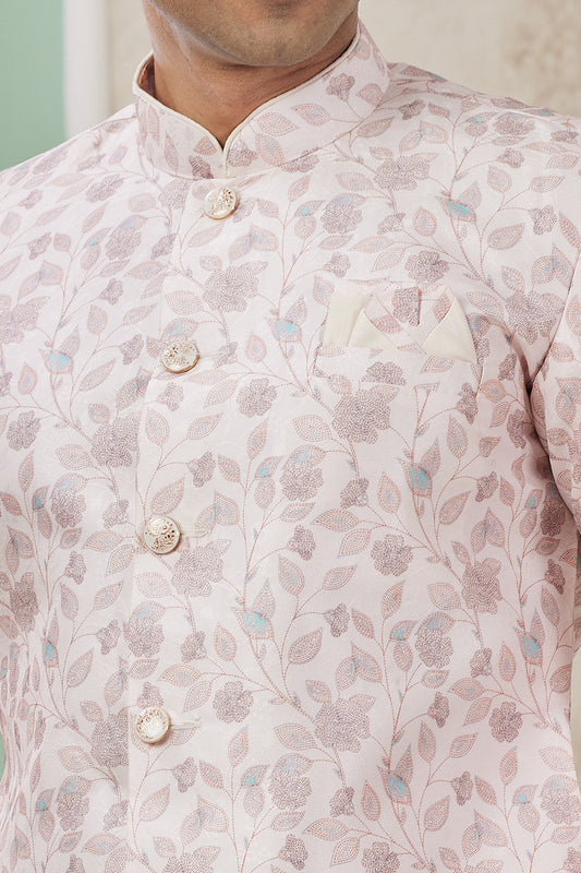 Light Pink Banarasi Jaquard Indo Western (NMK-8579) - Nihal Fashions
