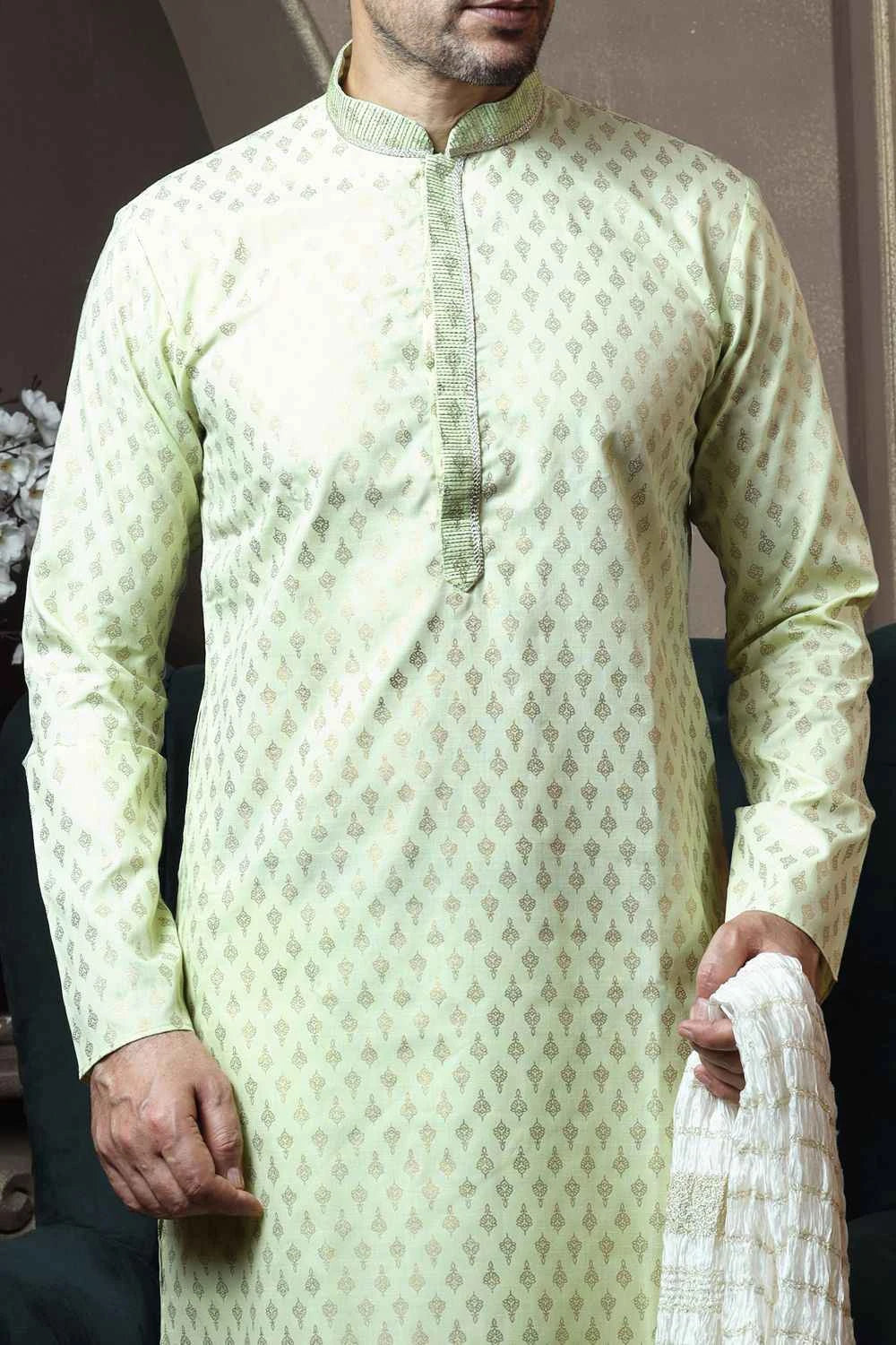 Light Pista Silk Kurta Pajama (NMK-6057)
