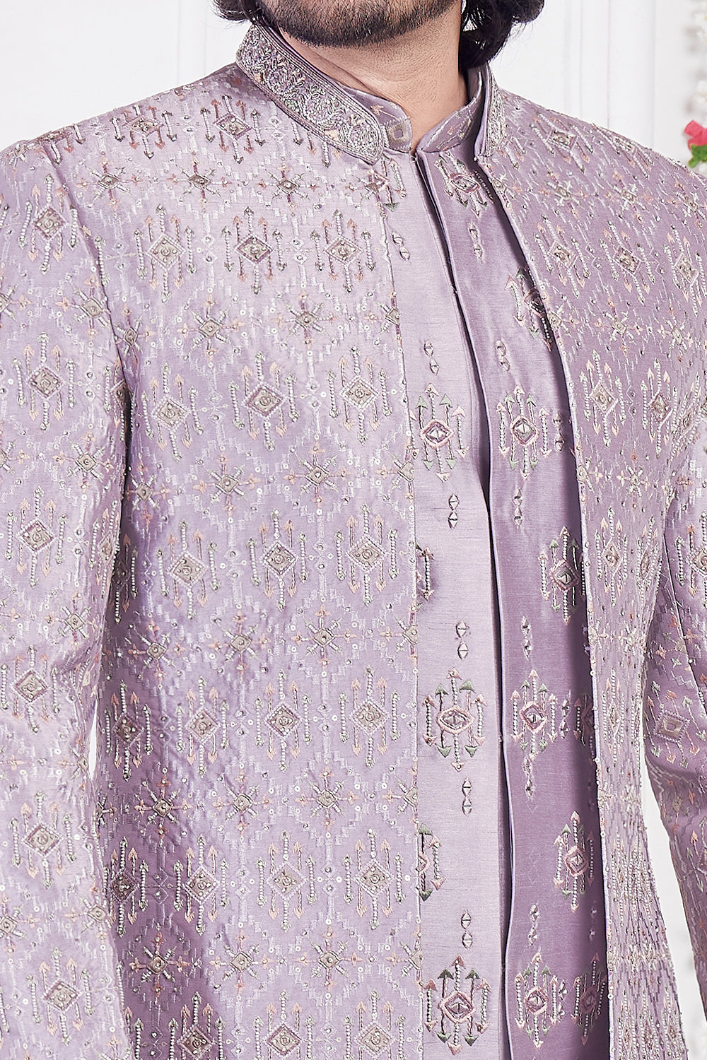 Light Purple Art Silk 3 piece Jacket Set (NMK-8392) - Nihal Fashions