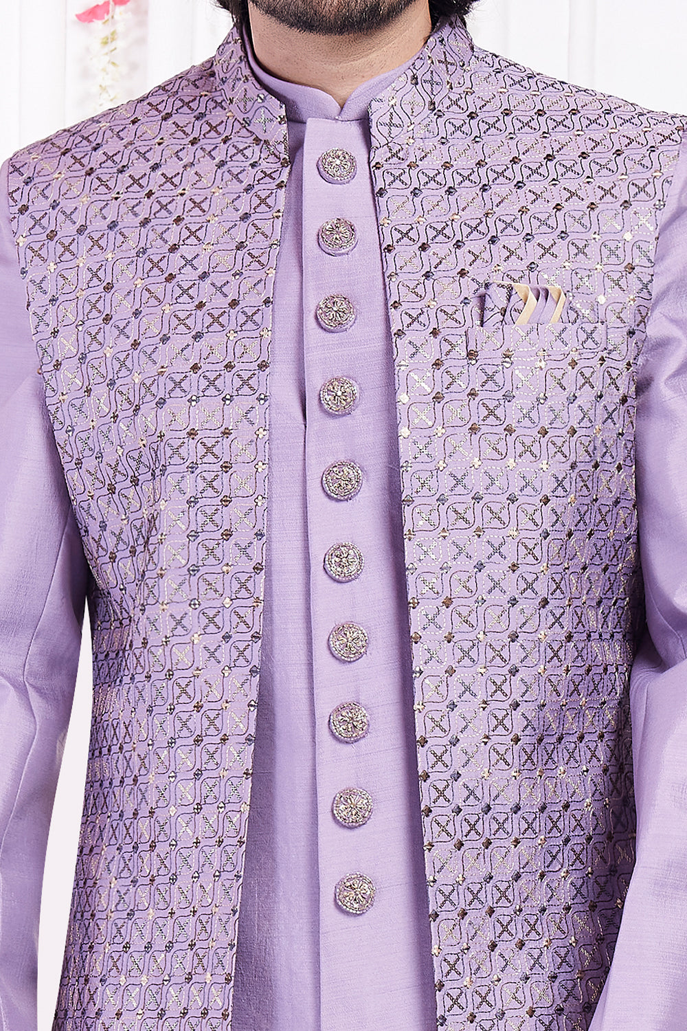 Light Purple Art Silk Mens 3 piece Jacket Set (NMK-8407) - Nihal Fashions