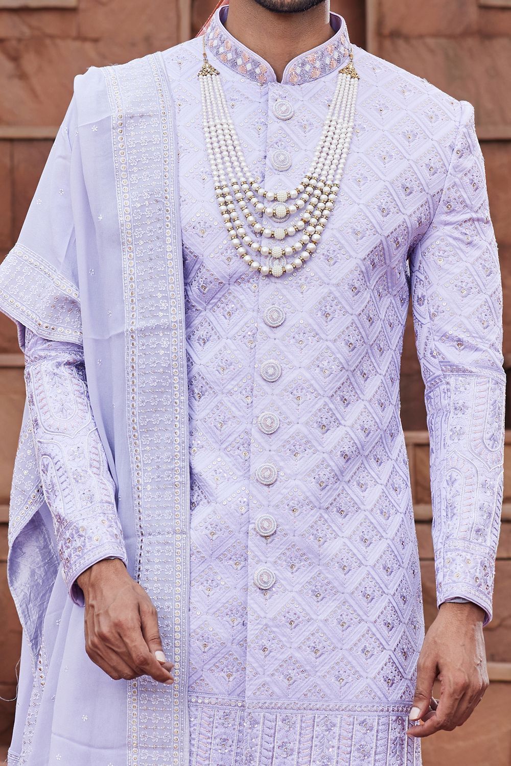 Light Purple Art Silk Mens Sherwani (NMK-7164) - Nihal Fashions