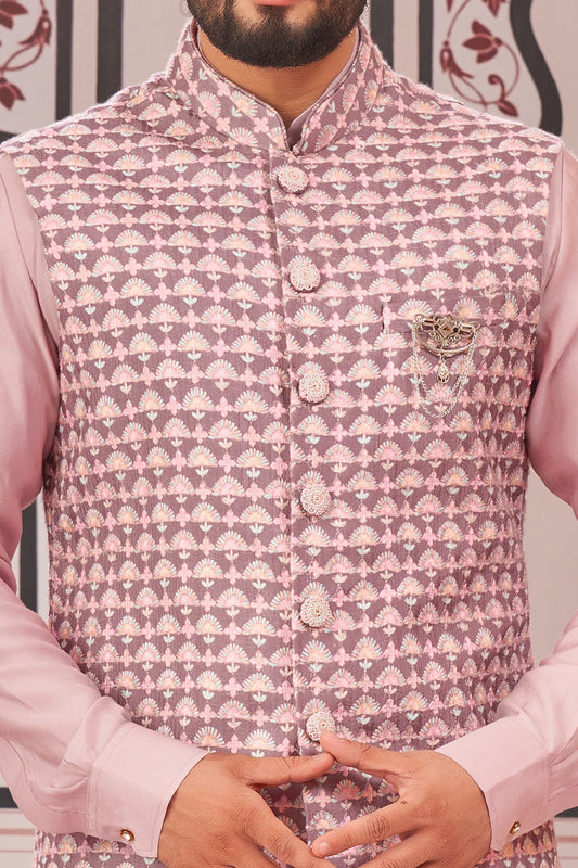 Light Purple Art Silk Nehru Jacket (NMK-7983) - Nihal Fashions