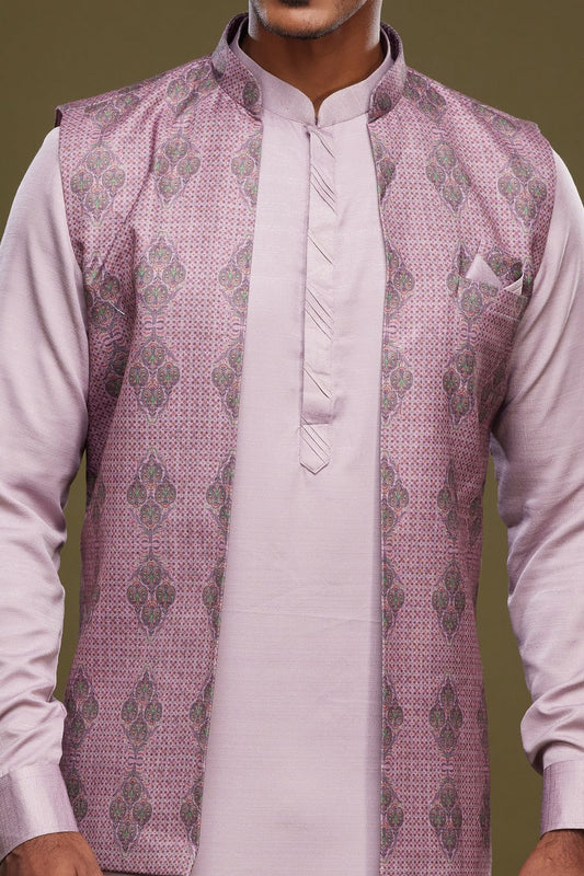 Magenta Art Silk Digital Printed Jacket Kurta (NMK-7093) - Nihal Fashions