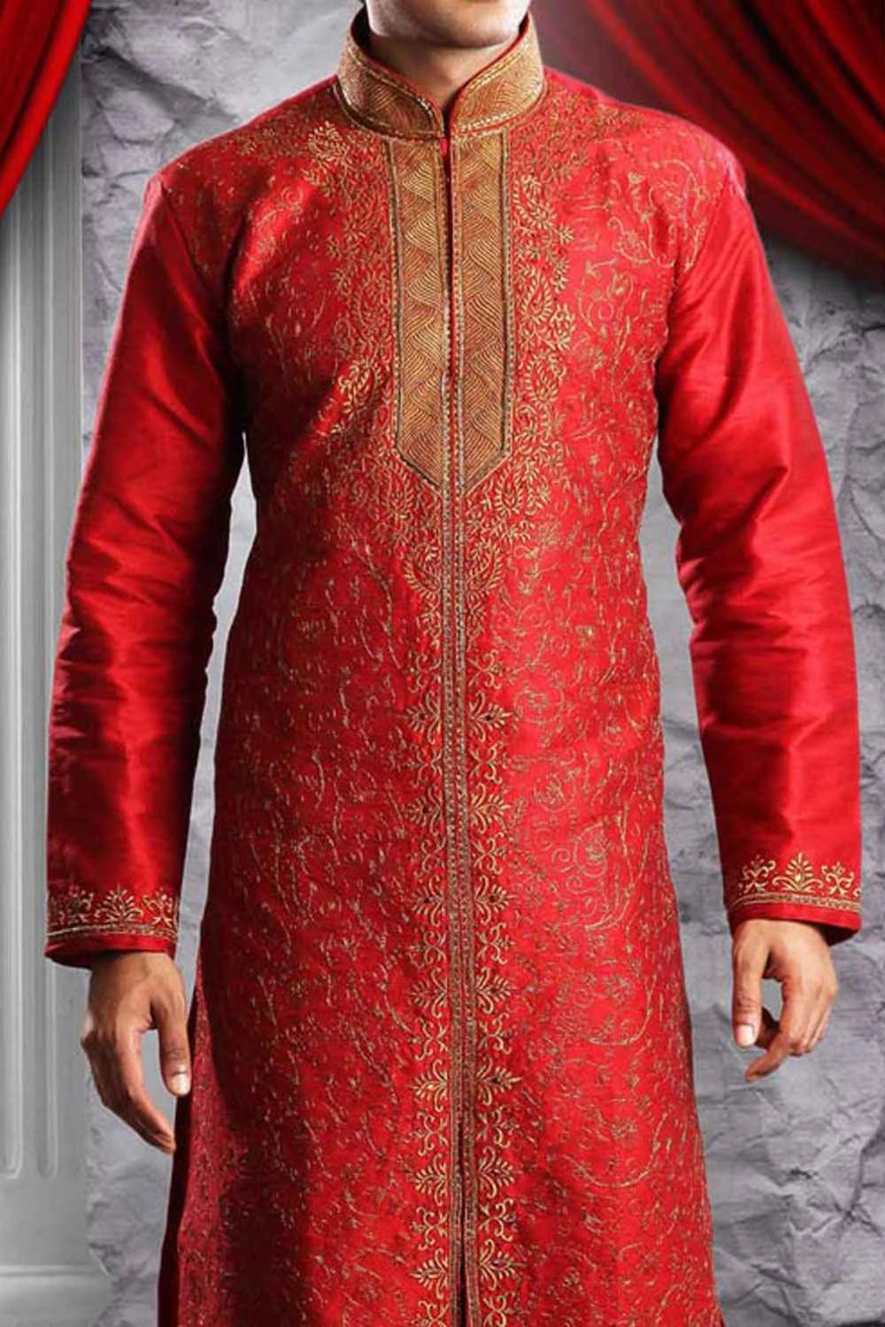 Maroon Art Dupion Mens Kurta Pajama (NMK-1336)