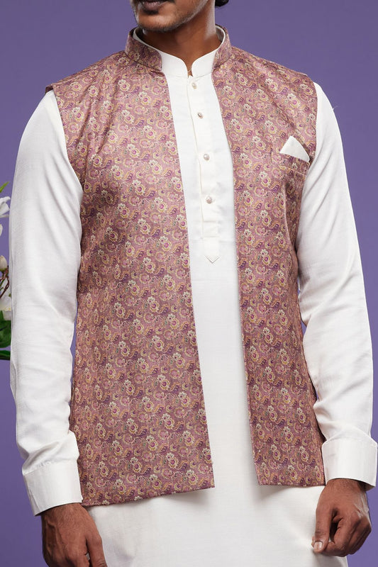 Maroon Art Silk Digital Printed Jacket Kurta (NMK-7097) - Nihal Fashions