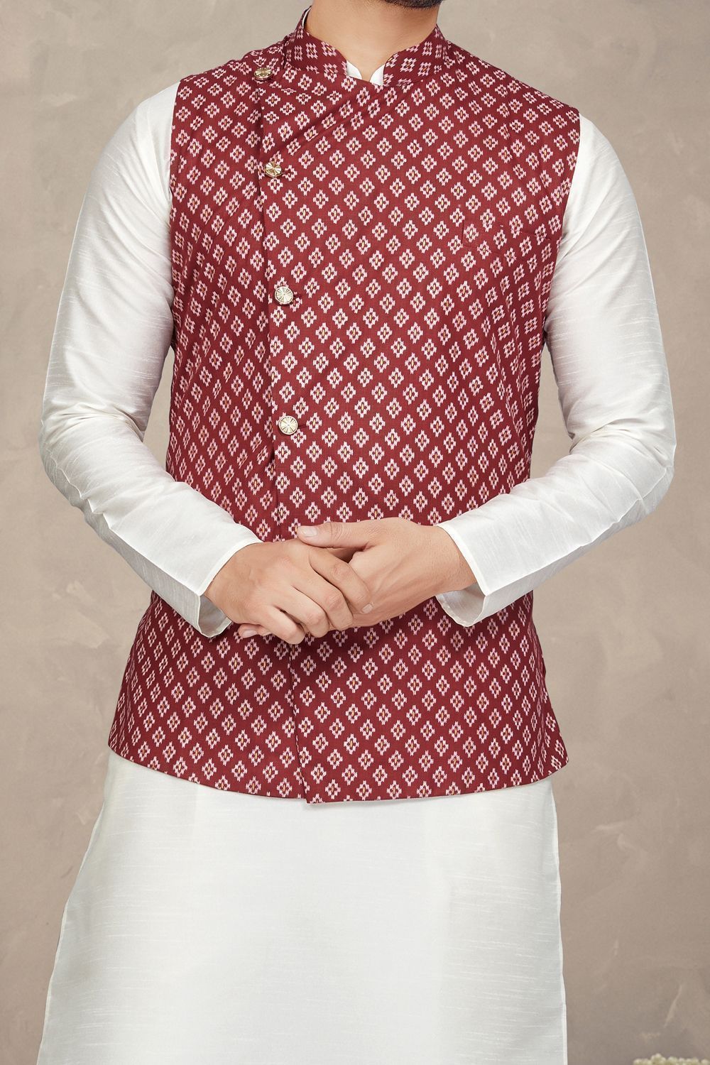 Maroon Art Silk Mens Nehru Jacket (NMK-6959) - Nihal Fashions
