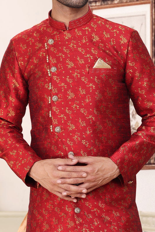 Maroon Banarasi Jaquard Indo Western (NMK-6903) - Nihal Fashions