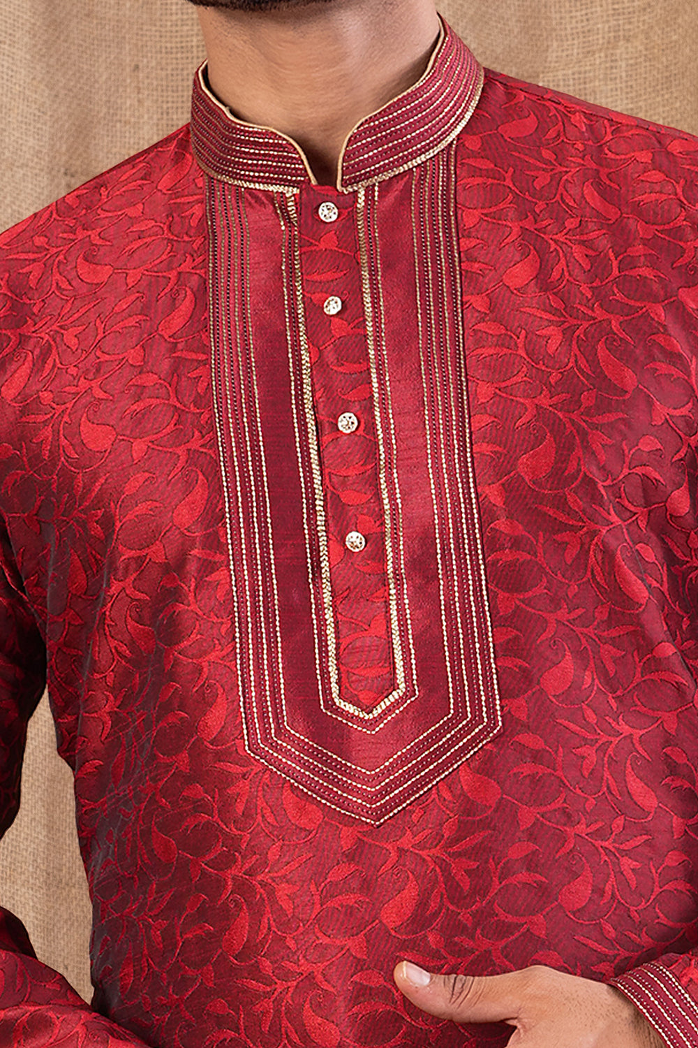 Maroon Jaquard Mens Kurta Pajama (NMK-8494) - Nihal Fashions
