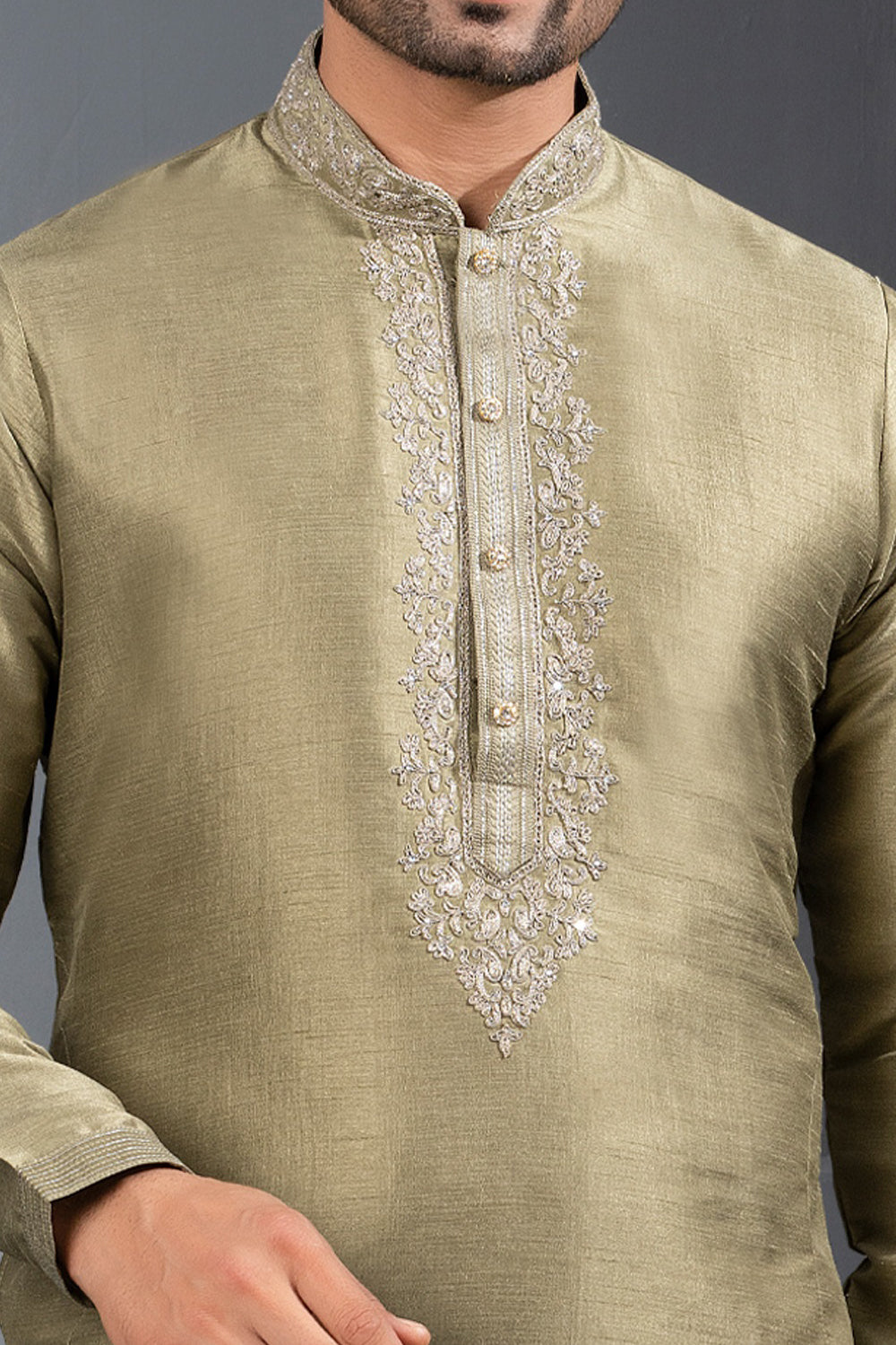 Mehendi Green Banglori Silk Kurta Pajama (NMK-8713) - Nihal Fashions