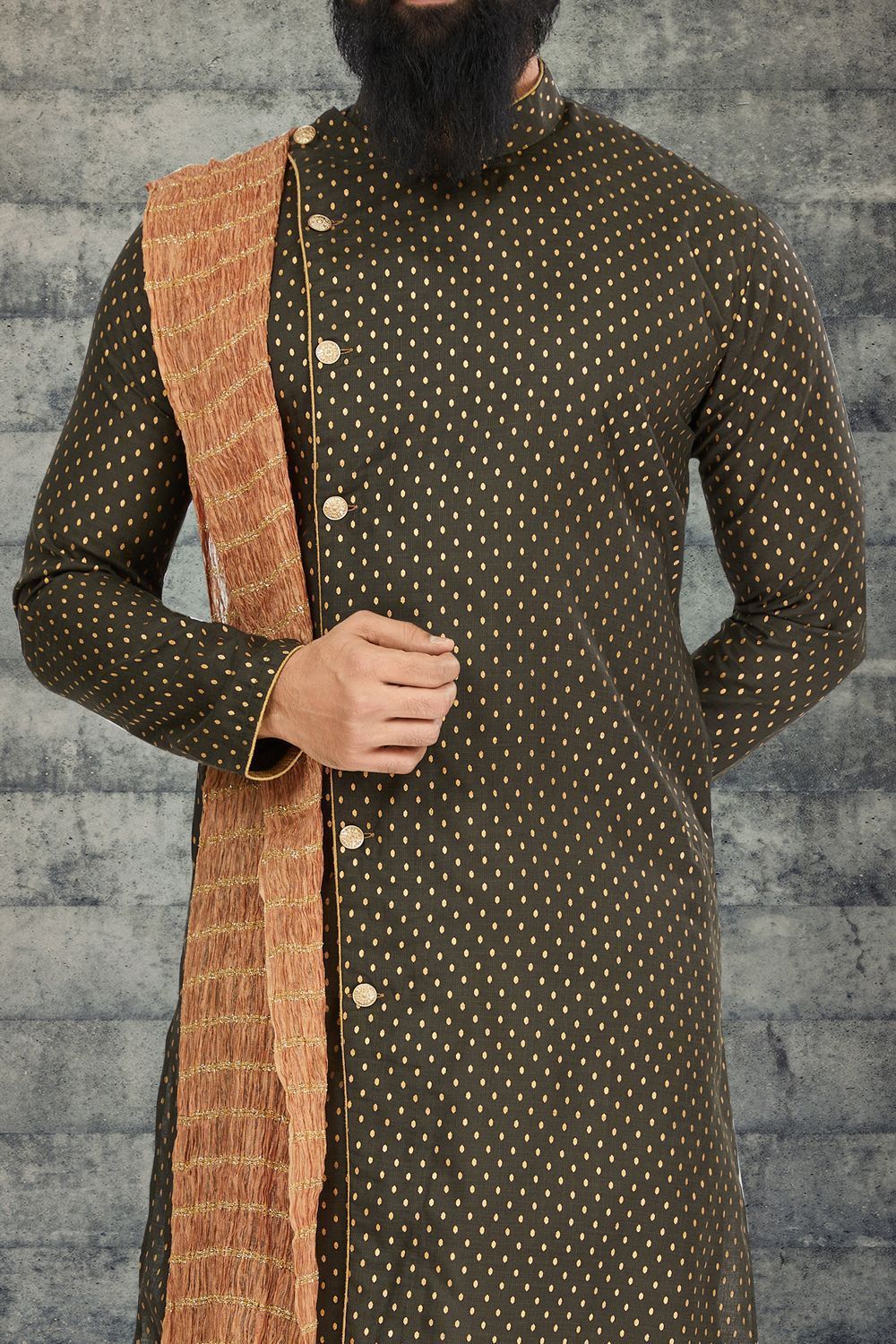 Mehendi Green Cotton Silk Indo Western (NMK-6776) - Nihal Fashions