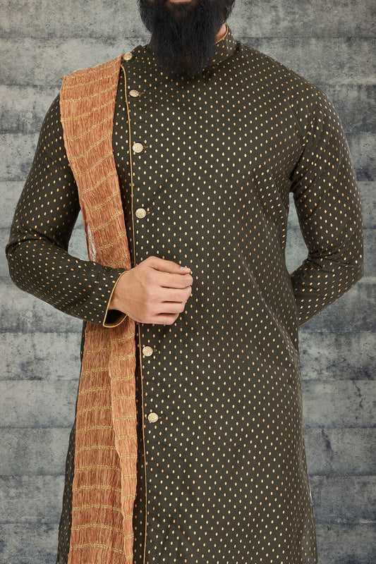 Mehendi Green Cotton Silk Indo Western (NMK-6776) - Nihal Fashions
