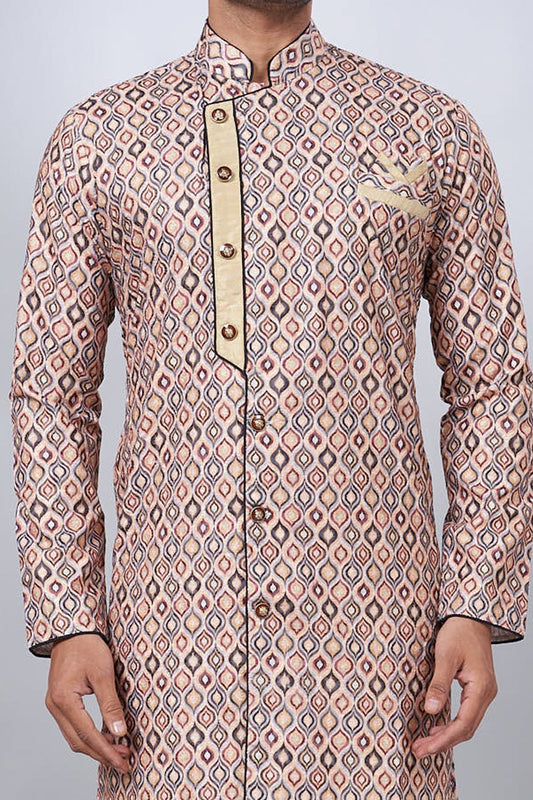 Multicoloured Chicken Digital Print Mens Indo Western (NMK-6934) - Nihal Fashions
