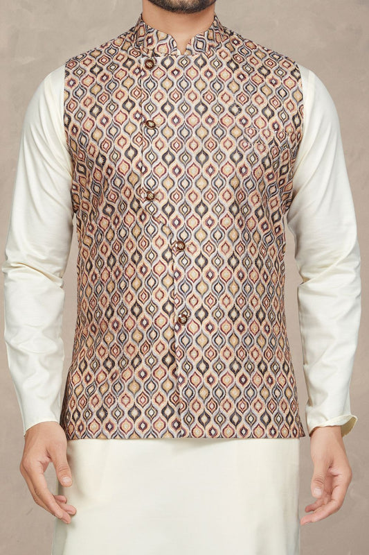 Multicoloured Cotton Mens Nehru Jacket (NMK-6951) - Nihal Fashions