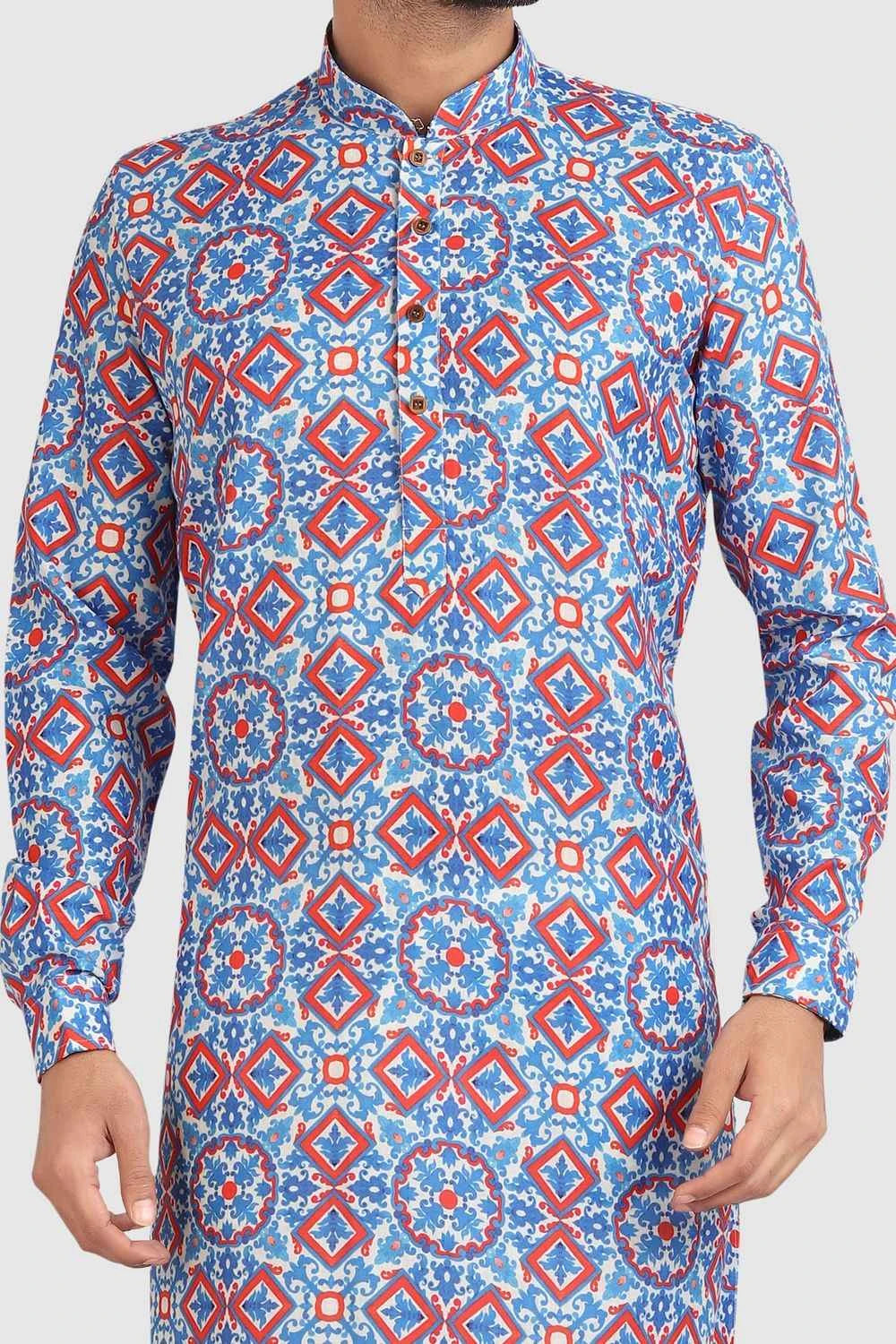 Multicoloured Cotton Printed Kurta Pajama (NMK-5721)