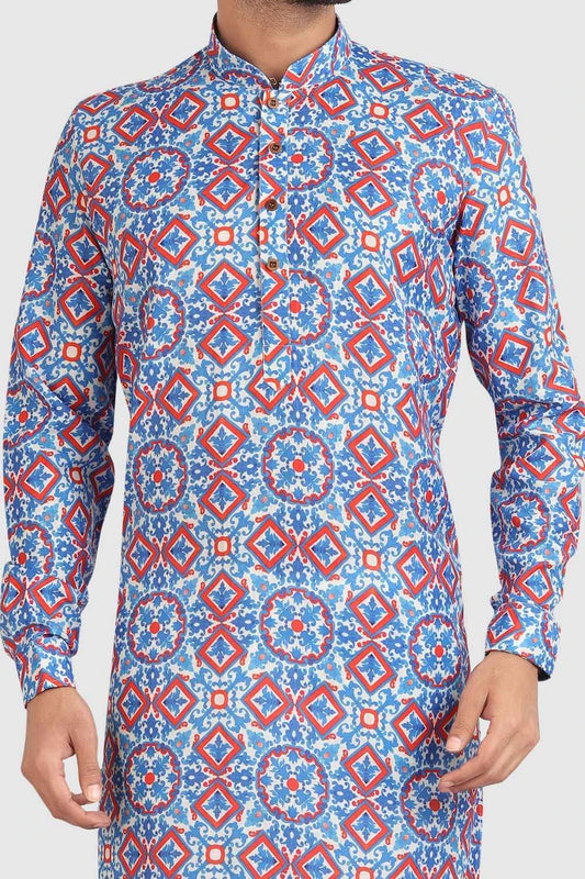 Multicoloured Cotton Printed Kurta Pajama (NMK-5721)
