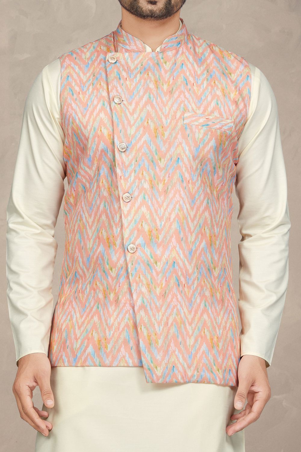 Multicoloured Cotton Printed Mens Nehru Jacket (NMK-6956) - Nihal Fashions