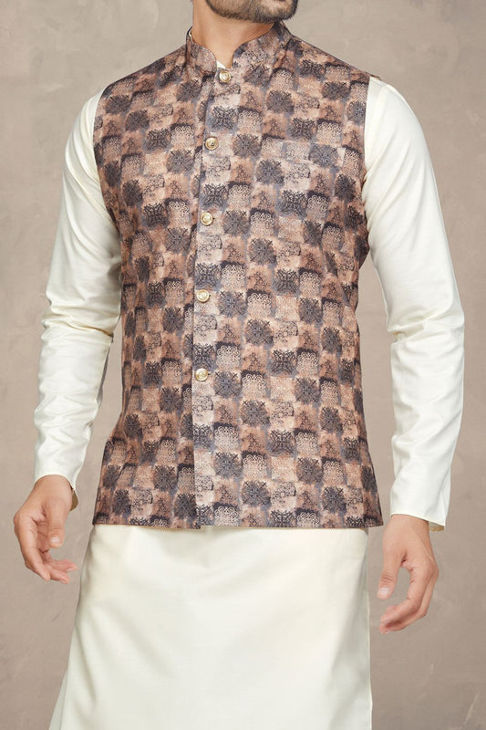 Multicoloured Cotton Printed Nehru Jacket (NMK-6957) - Nihal Fashions
