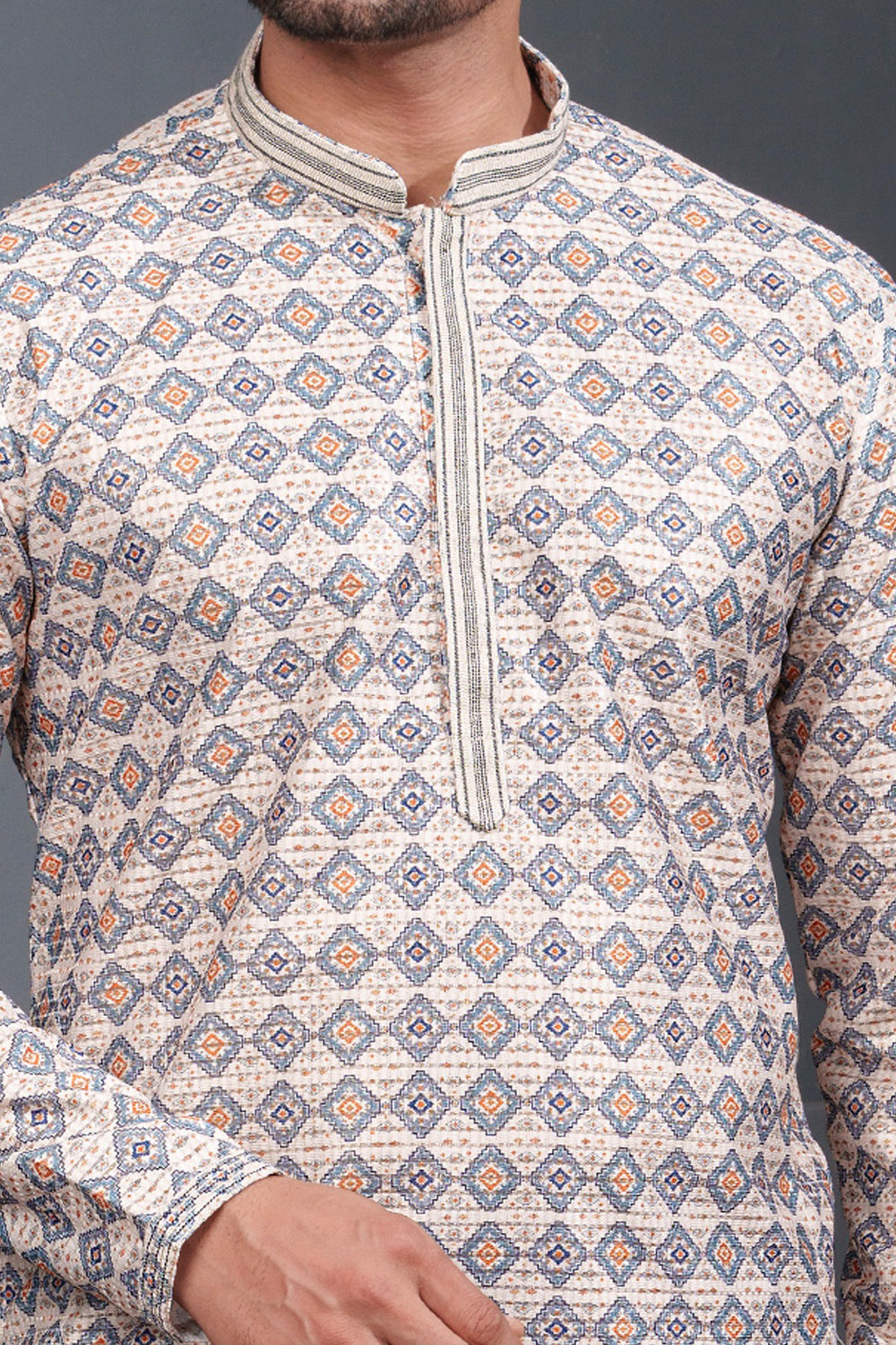 Multicoloured Popcorn Fabric Kurta Pajama (NMK-8769) - Nihal Fashions