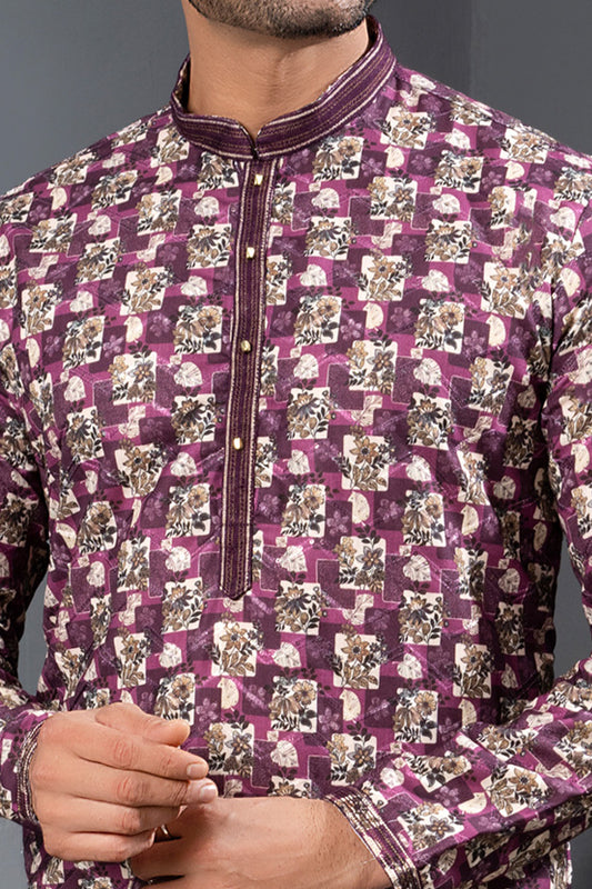 Multicoloured Printed Cotton Silk Casual Kurta (NMK-8752) - Nihal Fashions