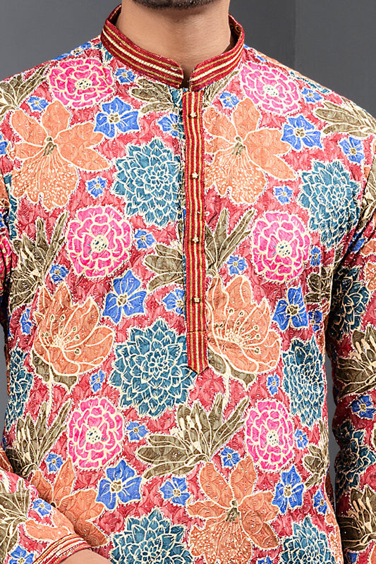 Multicoloured Printed Cotton Silk Casual Kurta (NMK-8754) - Nihal Fashions