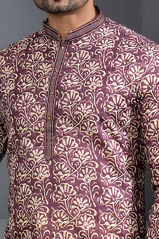 Multicoloured Printed Cotton Silk Kurtas For Men (NMK-8750) - Nihal Fashions