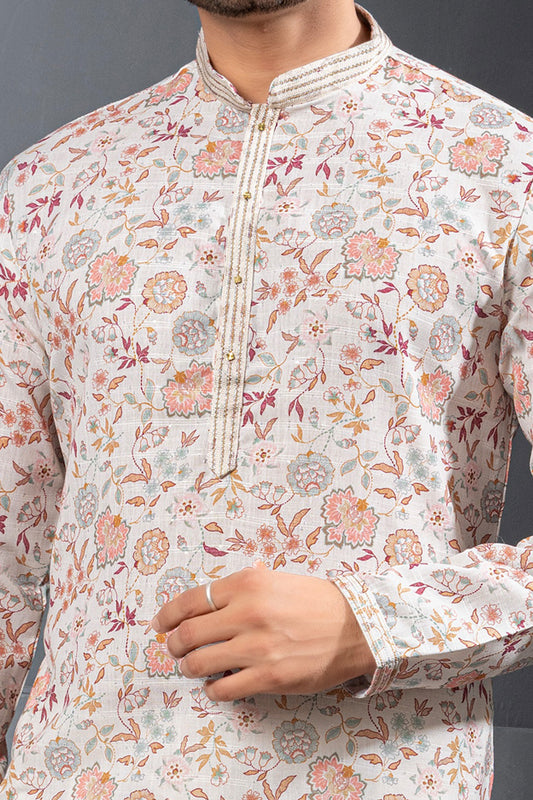 Multicoloured Printed Cotton Silk Kurtas For Men (NMK-8774) - Nihal Fashions