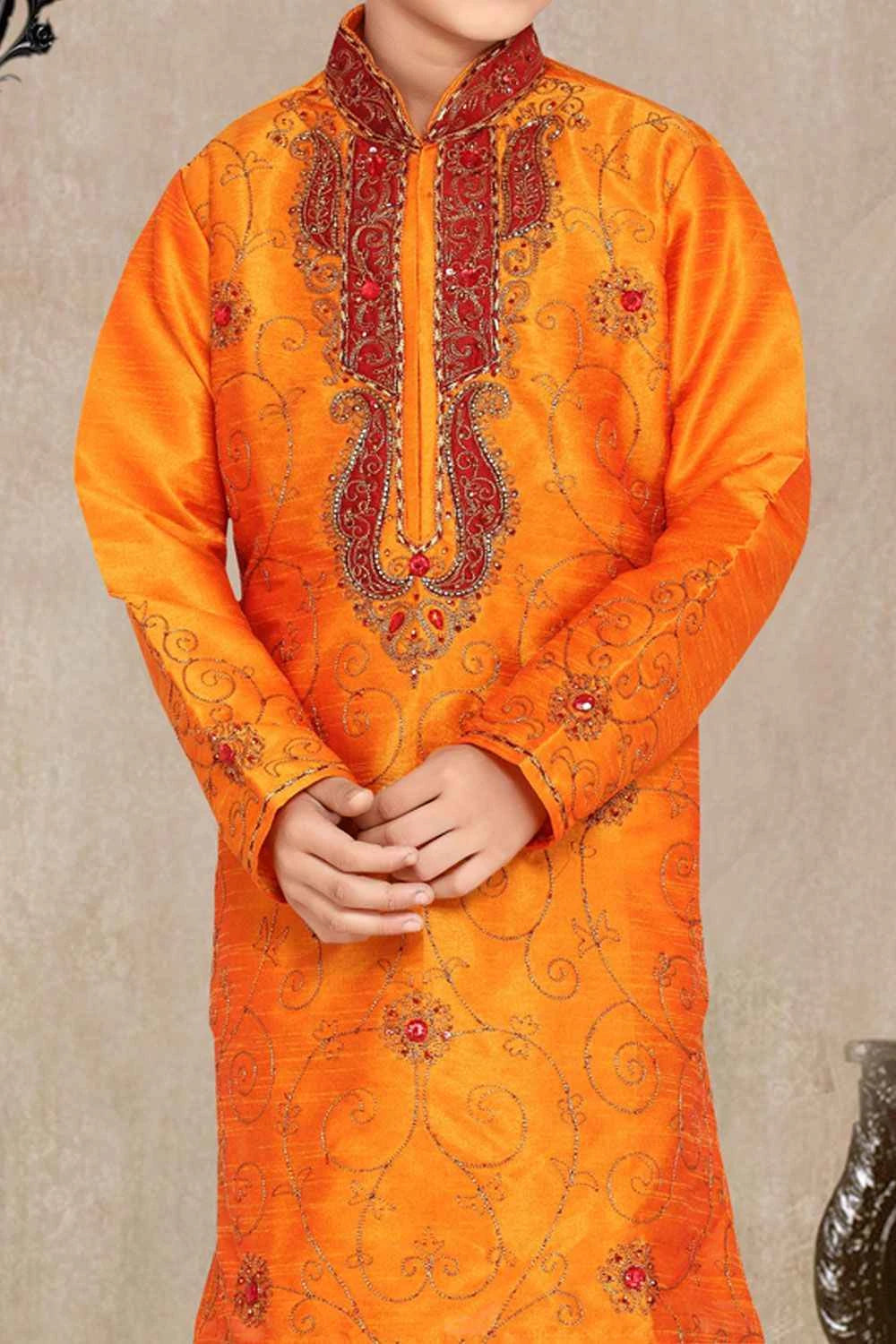 Mustard Art Dupion Kids Kurta Pajama (NKK-471)