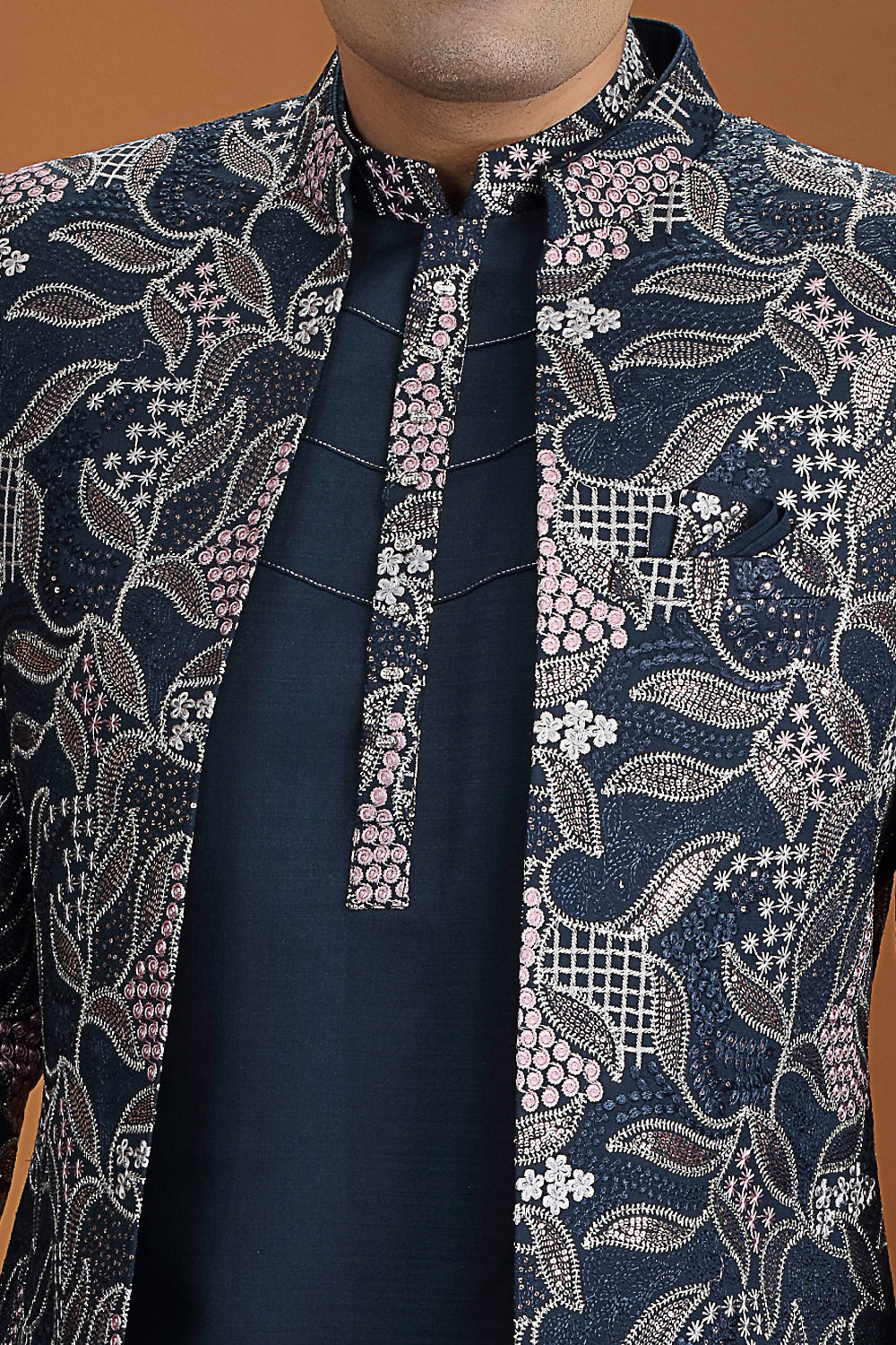 Navy Blue Art Silk 3 piece Indo Western (NMK-8638) - Nihal Fashions