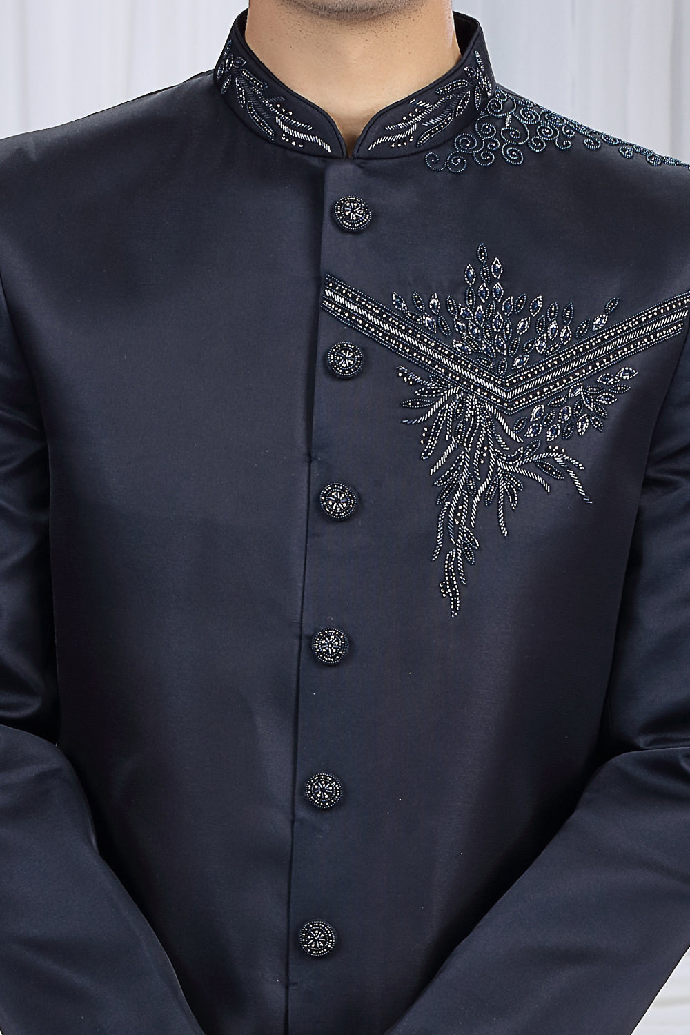 Navy Blue Art Silk Indo Western (NMK-8685) - Nihal Fashions